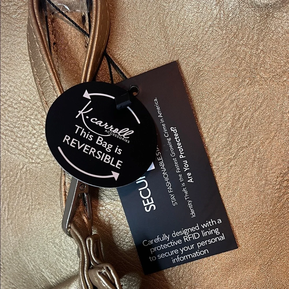 K. Carroll Chic Gold & Brown Reversible Tote Bag Bow & Pouch RFID NWT - Picture 2 of 7
